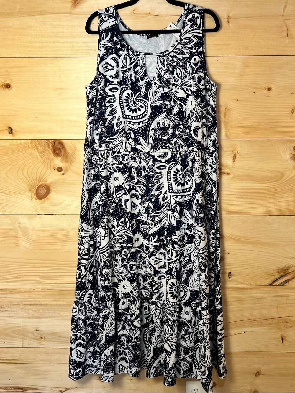 NWT Talbots Navy/White Floral Cotton Blend Tank Dress Tropical Summery Coastal